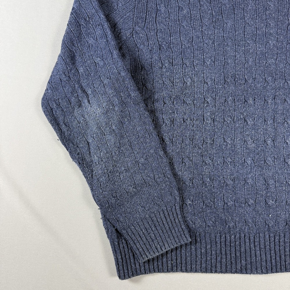 Polo Ralph Lauren Sweater Mens Large Blue Cable Knit Silk Crewneck Pullover - Picture 5 of 11